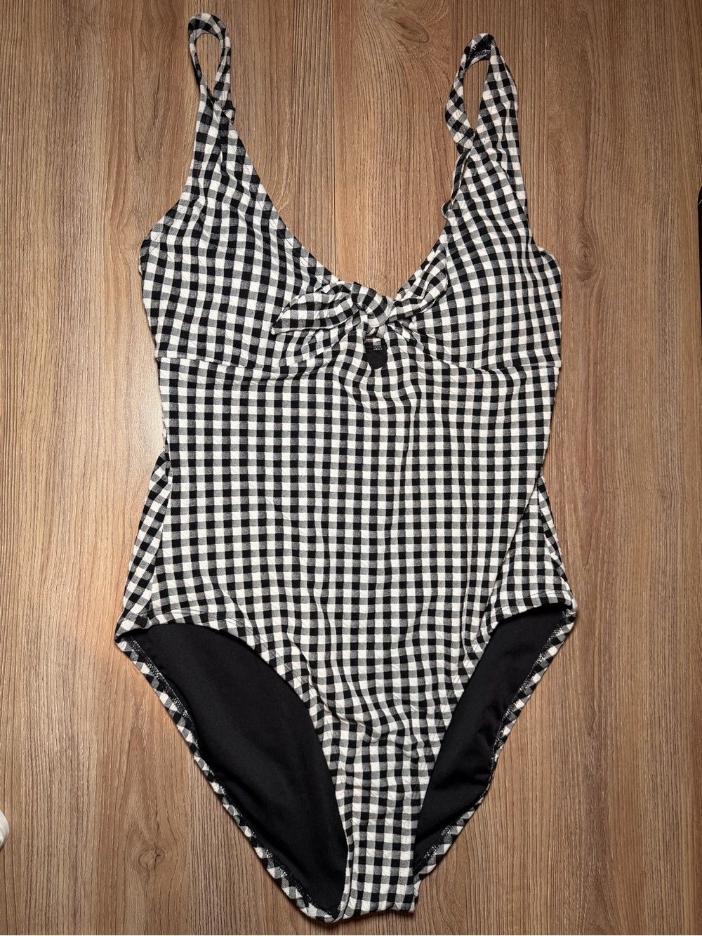Womens Black & White Gingham One-Piece Swimsuit